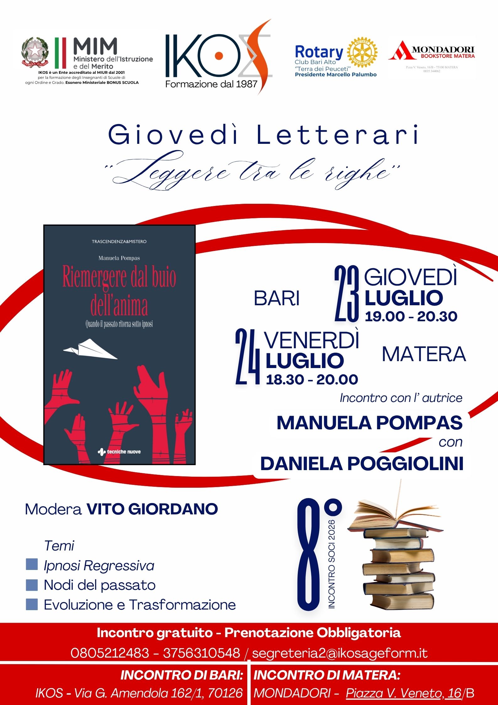 GIOVEDI' LETTERARI - Leggere tra le righe - 8° INCONTRO - Bari e Matera 23-24 LUGLIO
