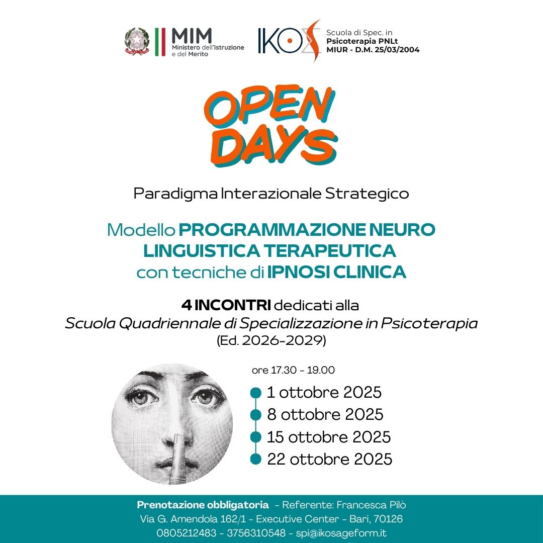 OPEN DAYS: 4 INCONTRI dedicati alla  Scuola Quadriennale di Specializzazione in Psicoterapia