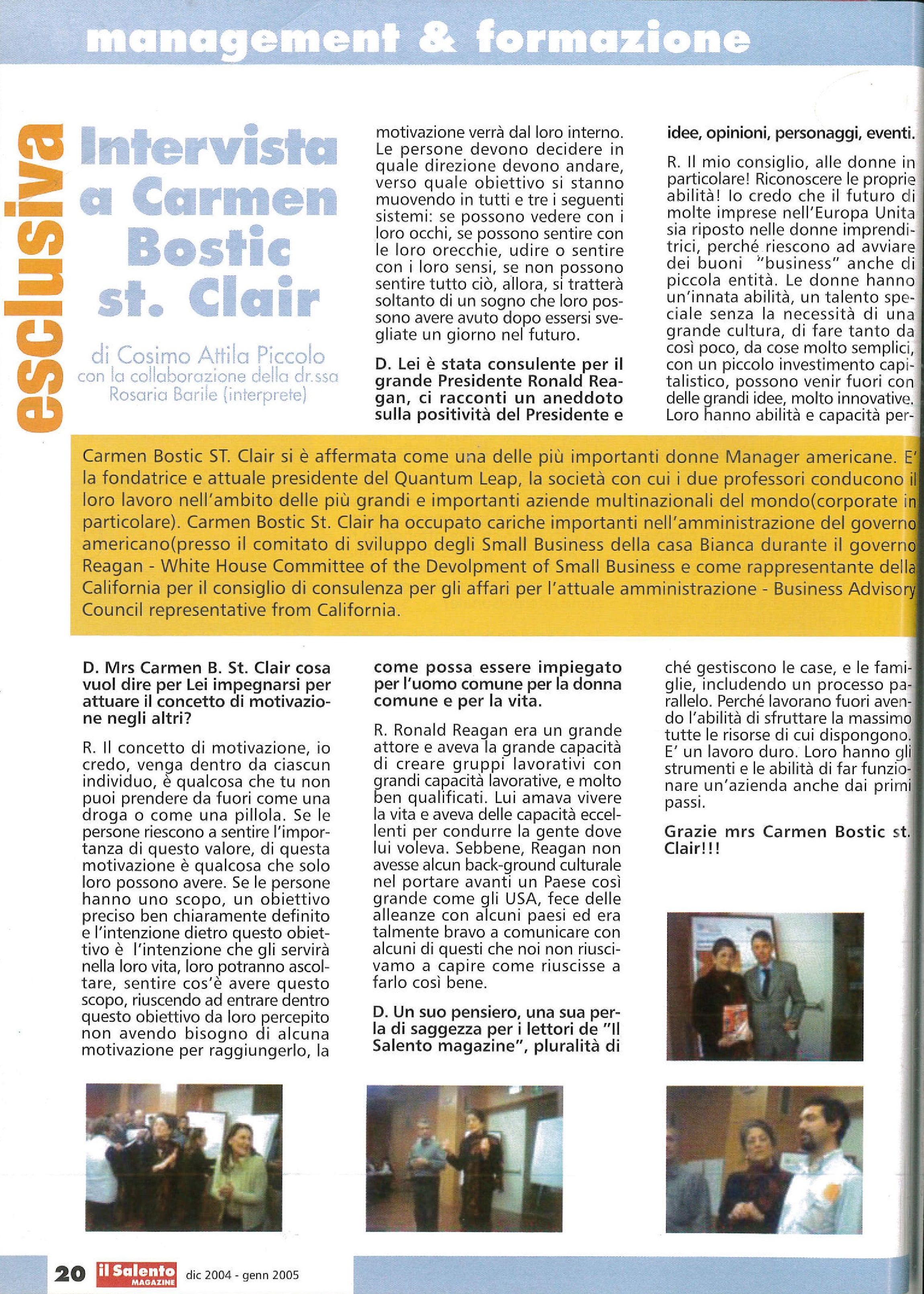 IL SALENTO MAGAZINE Intervista C. Bostic St. Clair