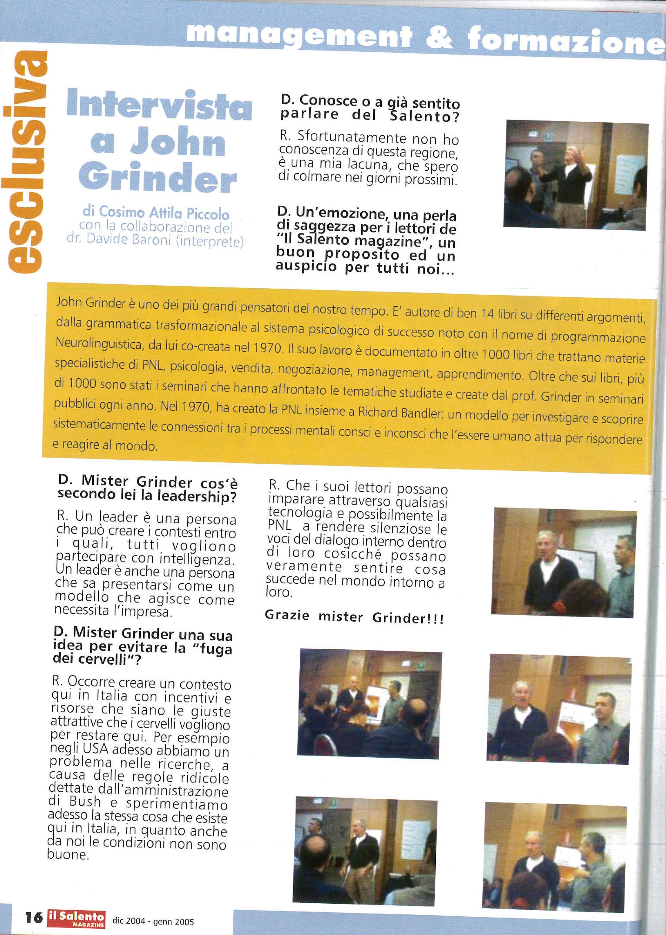 IL SALENTO MAGAZINE Intervista J. Grinder